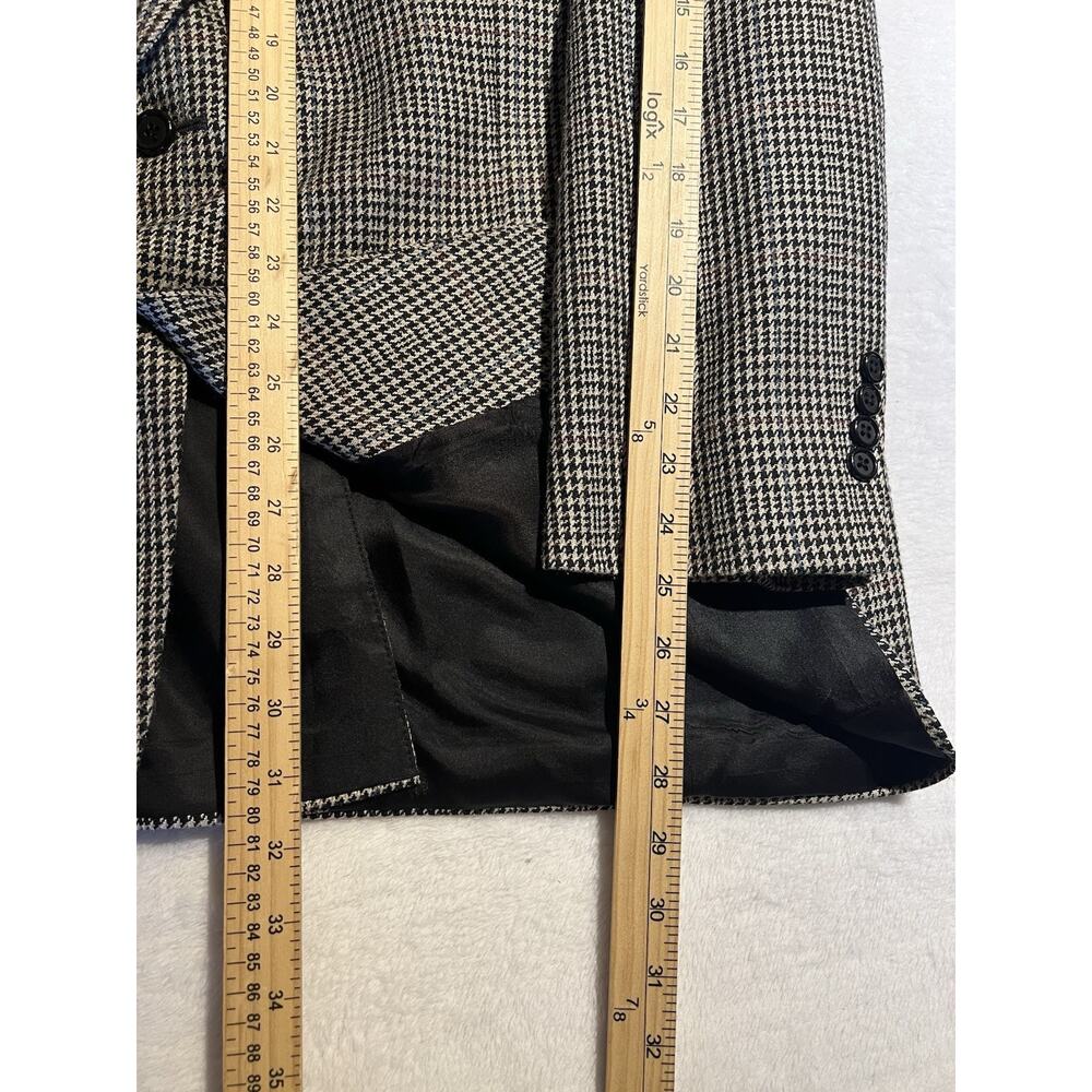 Stafford Mens 46R Black Beige Burgundy Houndstooth Plaid Blazer Sport Jacket - Picture 15 of 16